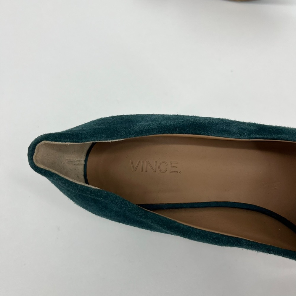 Vince Teal Green Suede Block Heel Pumps - Picture 9 of 9